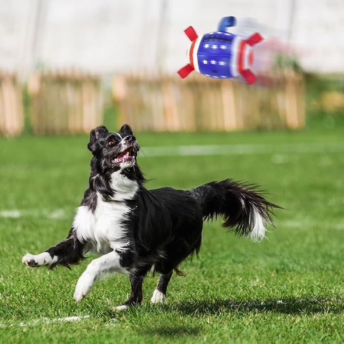 4th of July Dog Football with Straps Puppy Interactive Toy Pet Tug Ball Toy with American Flag Pattern for Medium Large Dogs Large-3