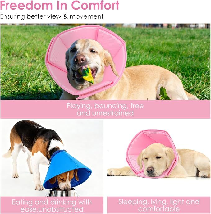 AOFITEE Soft Dog Cone, Adjustable Cones for Dogs After Surgery, Comfy Dog Cone Collar Alternative to Stop Licking, Elizabethan Recovery Collar for Large Dogs(Pink,Large)