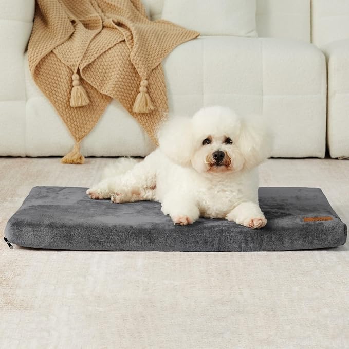 LIORCE Dog Bed for Small Dogs - Puppy Dog Crate Pad with Removable Washable Cover and Waterproof Lining - Memory Foam Dogs Kennel Mat - Reversible Pet Bed (Cool & Warm), 24 x 18, Dark Grey