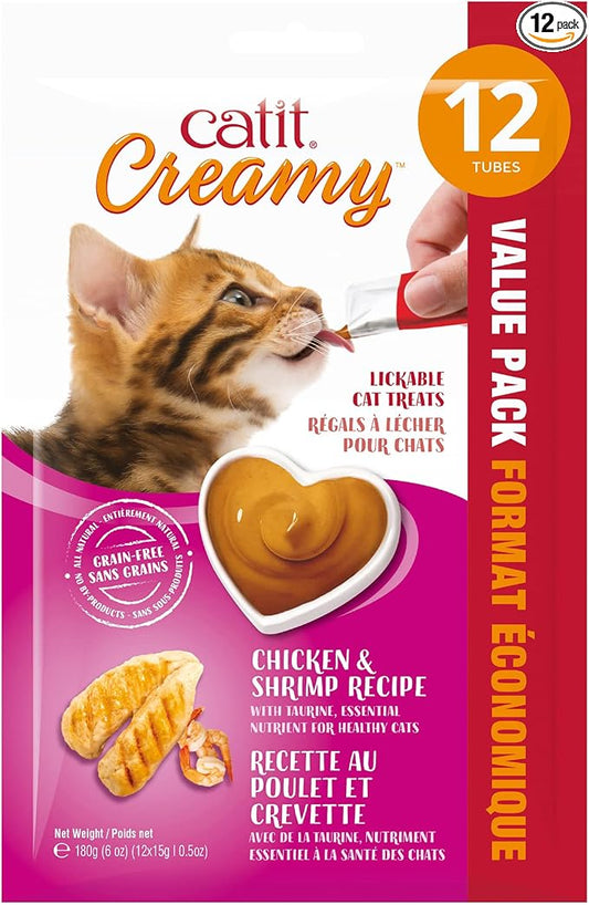 Catit Creamy Lickable Cat Treat, Healthy Cat Treat, Chicken & Shrimp, 12 Pack, 0.5 Ounce (Pack of 12)