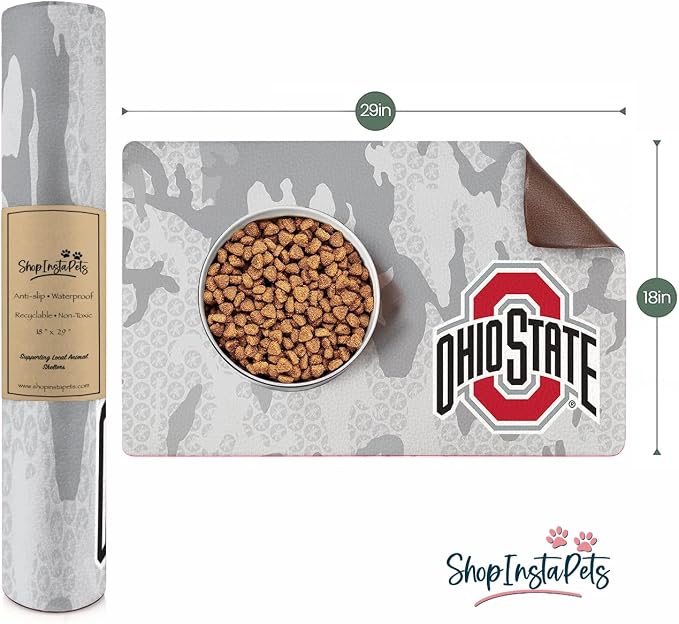 Ohio State Buckeyes Officially Licensed Food and Water Mat for Dogs and Cats | 18" x 29" | Non-Slip | Water-Proof