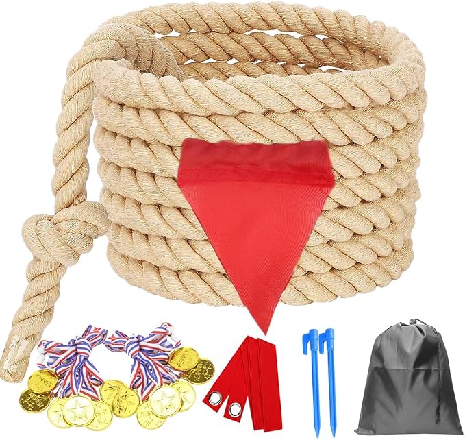 20 Feet Tug of War Rope for Kids and Adults, Outdoor Games Summer Outdoors Yard Backyard Camping Lawn Game for Field Day Family Reunion Birthday Party Team Building Activities Carnival Games-Beige