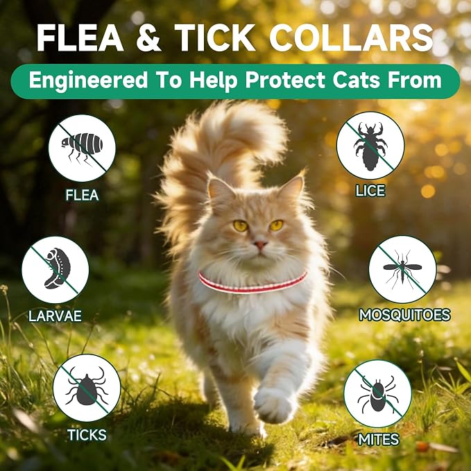 4 Pack Cat Flea Collars, Cat Flea and Tick Treatment, 32 Months Protection Flea and Tick Prevention for Cats, Waterproof Flea Collar for Cats, One Size Fits All, Red and White