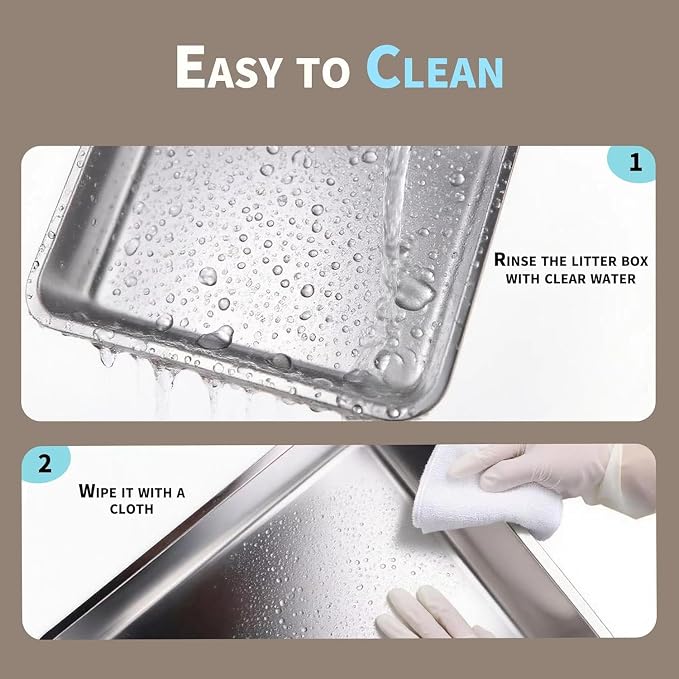 Large Stainless Steel Cat Litter Box with Lid, Enclosed High Sided Sifting Metal Litter Boxes with Scoop for XL Cats, Multicat, Non-Sticky, Anti-Leakage, Easy Cleaning, Sand