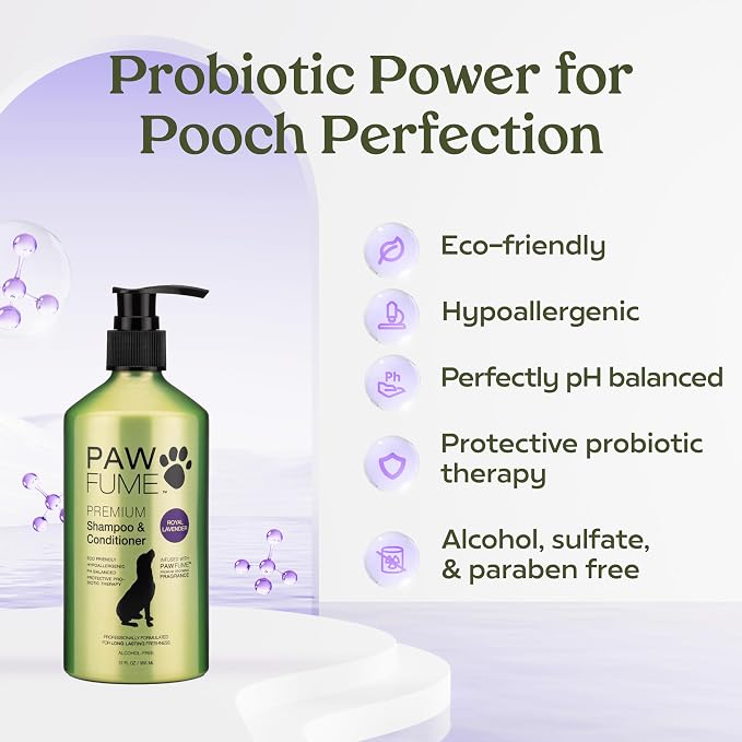 PAWFUME Dog Shedding Shampoo and Conditioner, Royal Lavender, 2-Pack – Nourish & Detangle for Silky Soft Coat – Probiotic, Deep-Cleaning, pH-Balanced – Salon-Quality Shedding Shampoo for Dogs