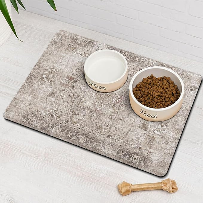 Dog Food Mat for Floors Waterproof Quick Dry Pet Placemat Cat Feeding Bowls Mats for Food and Water, Eco-Friendly Dog Accessories Diatomite Pets Supplies 16" X 24"