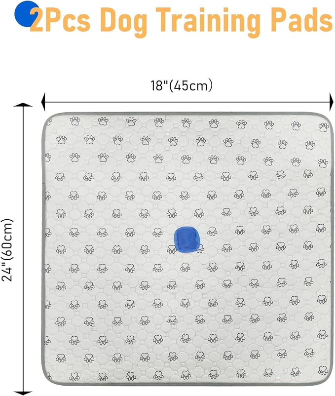 2Pack Washable Pee Pads for Dogs, Reusable Puppy Pads Pet Training Pads with Activated Carbon Pheromone Attraction Targets, Waterproof & Non-Slip Dog Pee Pads for Housebreaking (18"x24")