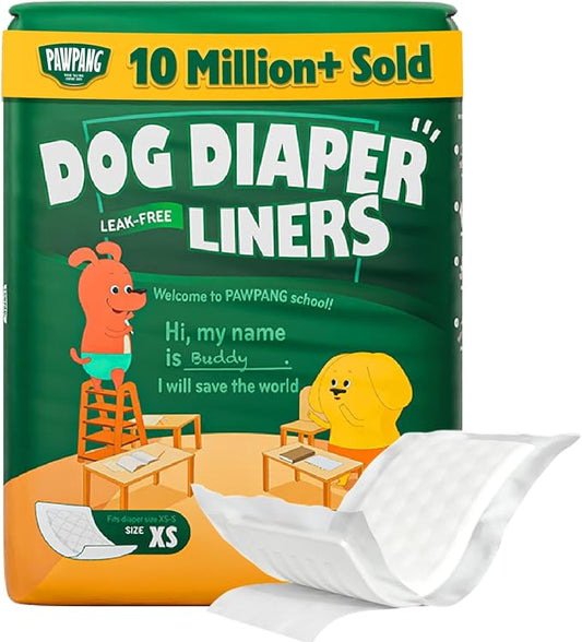 PAWPANG Disposable Dog Diaper Liners Booster Pads for Male & Female Dogs, 100ct, 5 Sizes Options, Doggie Diaper Inserts fit Most Types of Dog Diapers - Pet Belly Bands & Male Wraps (X-Small(100ct))