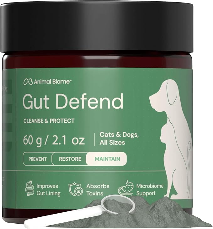 Animal Biome Gut Defend Health Supplement for Dogs & Cats 60g (70 Scoops), Supports Microbiome Balance, Toxin Binding, Natural Pathogen & Digestive Lining Defense, Detox & Immune Support, Food Topper