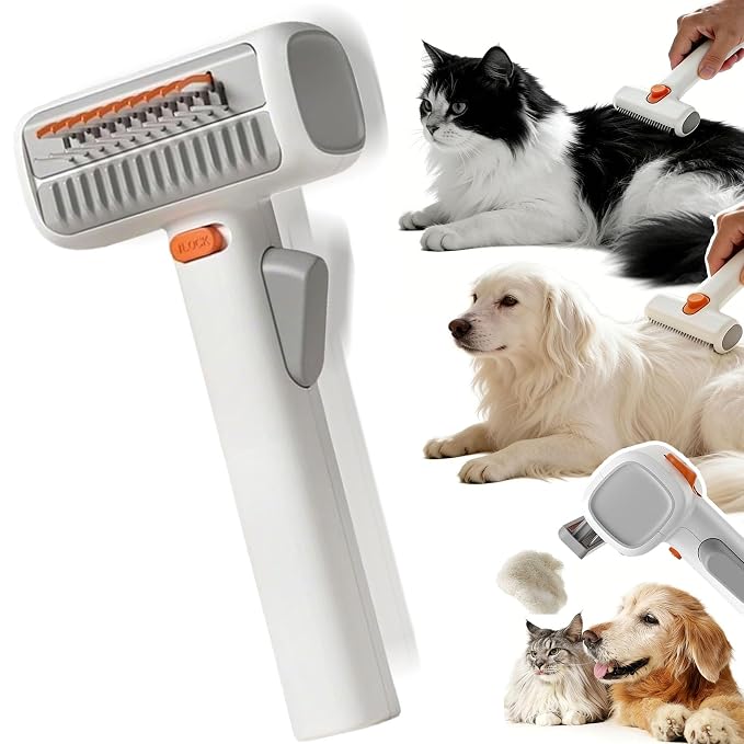 2-in-1 Pet Self-Detangling & Grooming Comb - Cats & Dog Dematting Brush & Undercoat Rake, Pet Hair Removal Comb for Long or Short Hair, Removes Mats, Tangles & Loose Fur