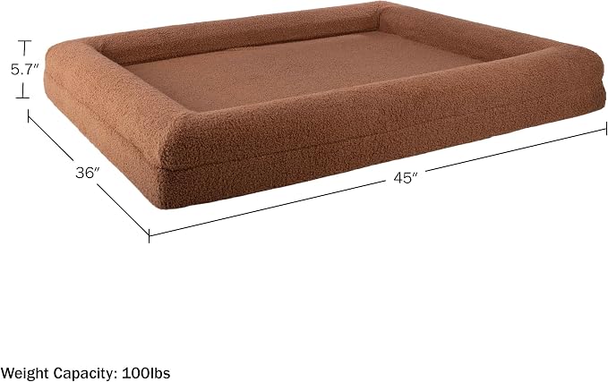 Orthopedic Dog Bed - 45in Large Dog Bed with Supportive Bolster, Nonslip Bottom, and Removable Washable Cover - Memory Foam Pet Beds for Large Dogs - Dog Products by PETMAKER (Brown)