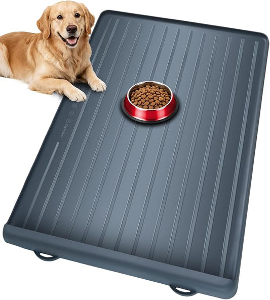 Dog Mat for Food and Water - 39.4" x 27" Large Pet Feeding Mats with Residue Collection Pocket - Waterproof Dog Cat Bowl Mat with High Edges to Prevent Water and Food Spills (Dark Grey)