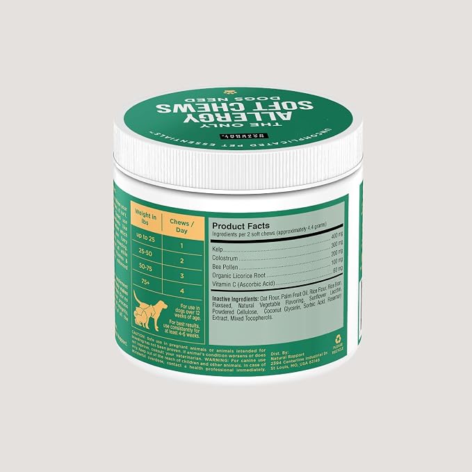 Natural Rapport Dog Allergy Supplement - The Only Soft Chews Dogs Need - 120ct Treats that Contain Kelp and Bee Pollen for Allergy and Itch Relief