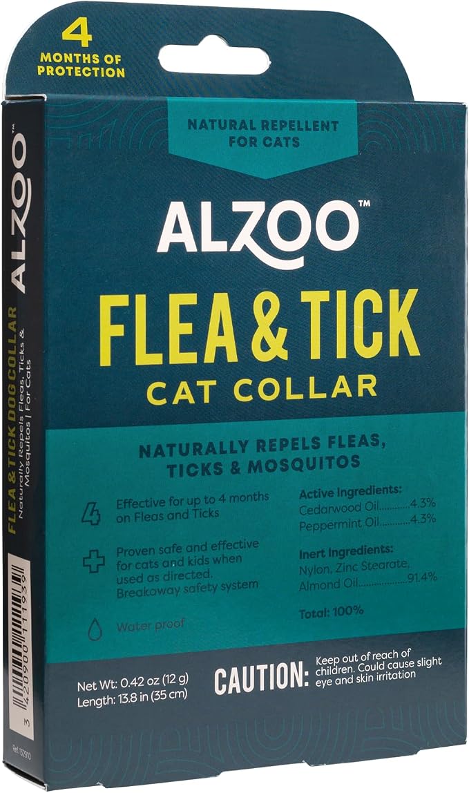 ALZOO Flea & Tick Cat Collar and Flea & Tick G+ Powder, 100% Plant-Based Active Ingredients
