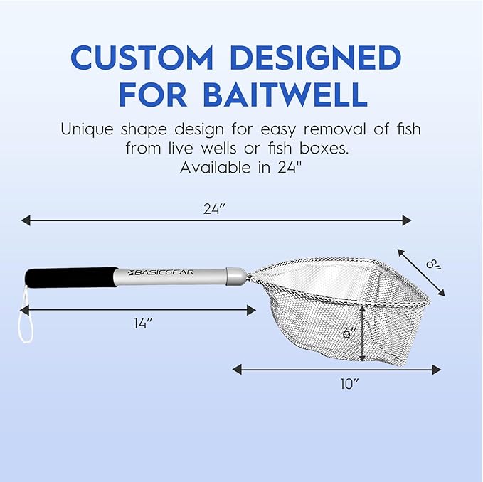 BasicGear Compact Baitwell Net for Live Bait – Soft Nylon Mesh, Aluminum Frame, EVA Non-Slip Grip & Anti-Drop Rope