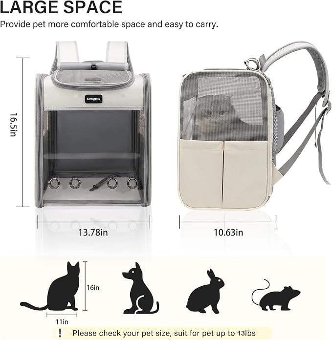 Cawypety Cat Carrier Backpack,Cat Carrier with Window Blind，Cat Backpack for Small Cats Dogs, Safety Straps, Collapsible, Breathability,Designed for Travel, Hiking, Outdoor,Car