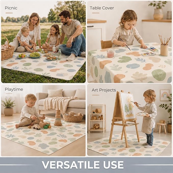 Baby Splat Mat for Under High Chair, 51"x51" Waterproof Non-Slip Floor Mat | Reusable Polyester Surface, Easy Daily Cleanup for Crumbs and Spills, Machine Washable for Deeper Cleaning