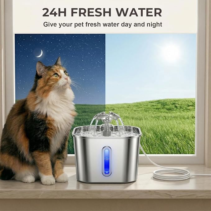 Wonder Creature Cat Water Fountain Stainless Steel, 74oz/2.2L Ultra-Quiet Cat Drinking Fountain, Easy to Clean, Indoor Water Dountain for Cats, Kittens, Small Dogs