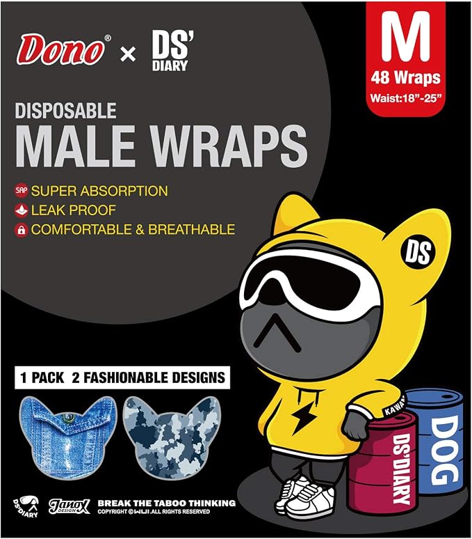 Dono Dog Diapers Male Disposable Male Dog Wraps, Wider Doggie Puppy Diapers, Male Belly Bands, Super Absorbent, Leak-Proof Fit, Excitable Urination, Incontinence, Medium 24ct