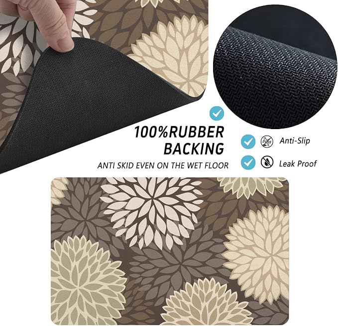 Dog Food Mats for Floors, Absorbent and Quick-Drying Pet Cat Food Mat,Anti-Fouling and Easy-to-Clean Pet Feeding Mat,Dog Bowl Mat for Messy Drinking Water Bowls.17x27, Bohemia Dahlia Floral Style