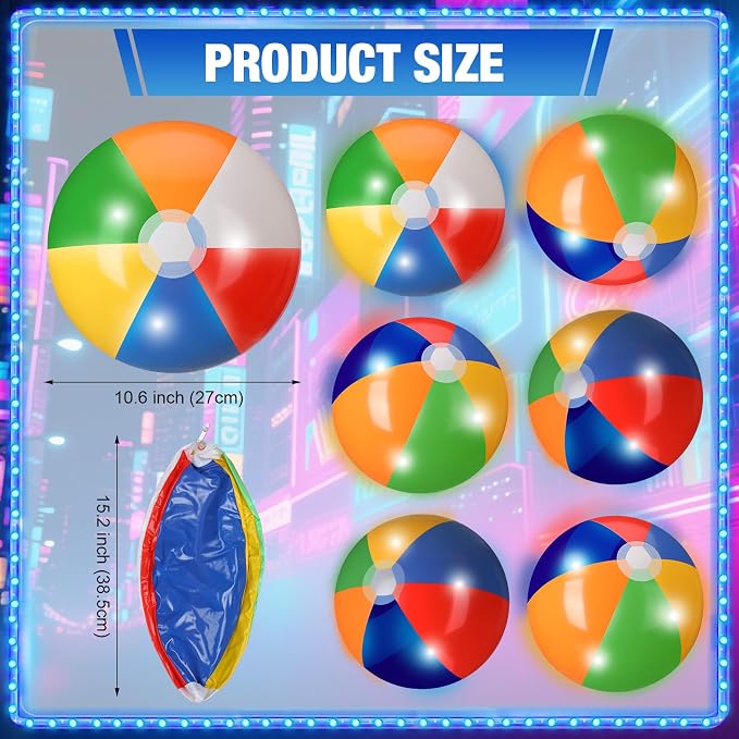 MiniInflat 12 Pcs Light up Beach Balls 16'' Jumbo Pool LED Balls Glow in the Dark Neon Giant Inflatable for Summer Hawaiian Tropical Theme Beach Party Decor Water Accessory (Rainbow)