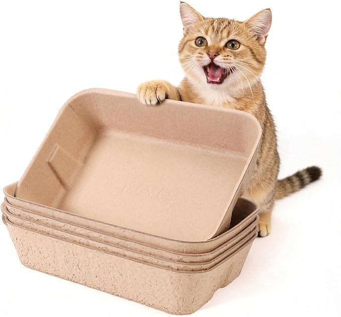 Disposable Litter Boxes for Cats, Durable and Water Resistant, Sustainable Large Disposable Litter Box, Disposable Cat Litter Boxes for Indoor/Travel Use, Standalone or as Liner (Brown, Large 5-Pack)