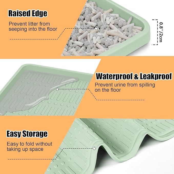 Silicone Cat Litter Mat, 47" x 35" Extra Large Litter Trapping Mat for Litter Box, Leak-Proof, Non-Slip, Kitty Litter Mats with Soft Texture for Floor, Keeping The Floor Clean (Green)