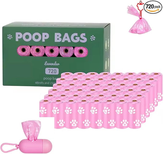 720 Count Compostable Lavender Scented Dog Poop Bags | Biodegradable, Extra Thick, Leak-Proof & Eco-Friendly | Free Dispenser Included | Vet-Approved for Dogs and Cats.