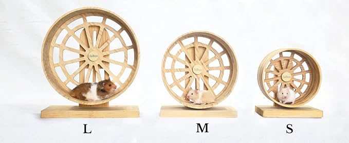 9" Silent Hamster Wheel, Carbonized Bamboo Running Wheel with Adjustable Height Stand for Syrian, Dwarf Hamsters, Gerbils & Mice