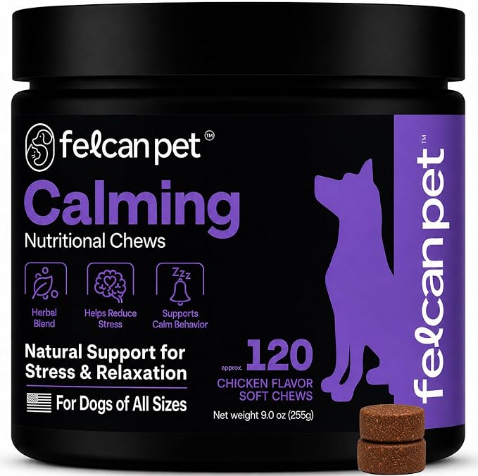 Calming Chews for Dogs – Natural Support for Dog Anxiety, Stress & Relaxation with L-Theanine, Chamomile & Melatonin – Chicken Flavor – 120 Soft Chews