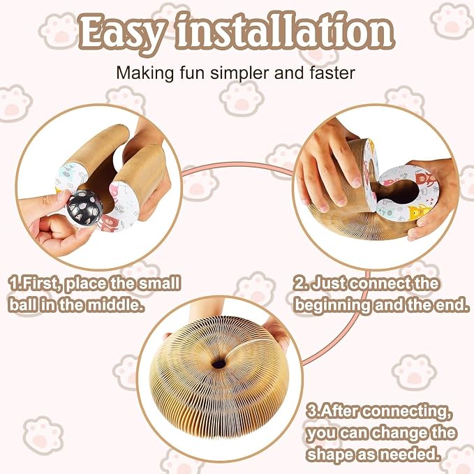2 Pack Cat Scratcher Toys for Indoor Cats, Interactive Accordion Cardboard with Bell Ball, Foldable Infinity Style Cat Enrichment Toys