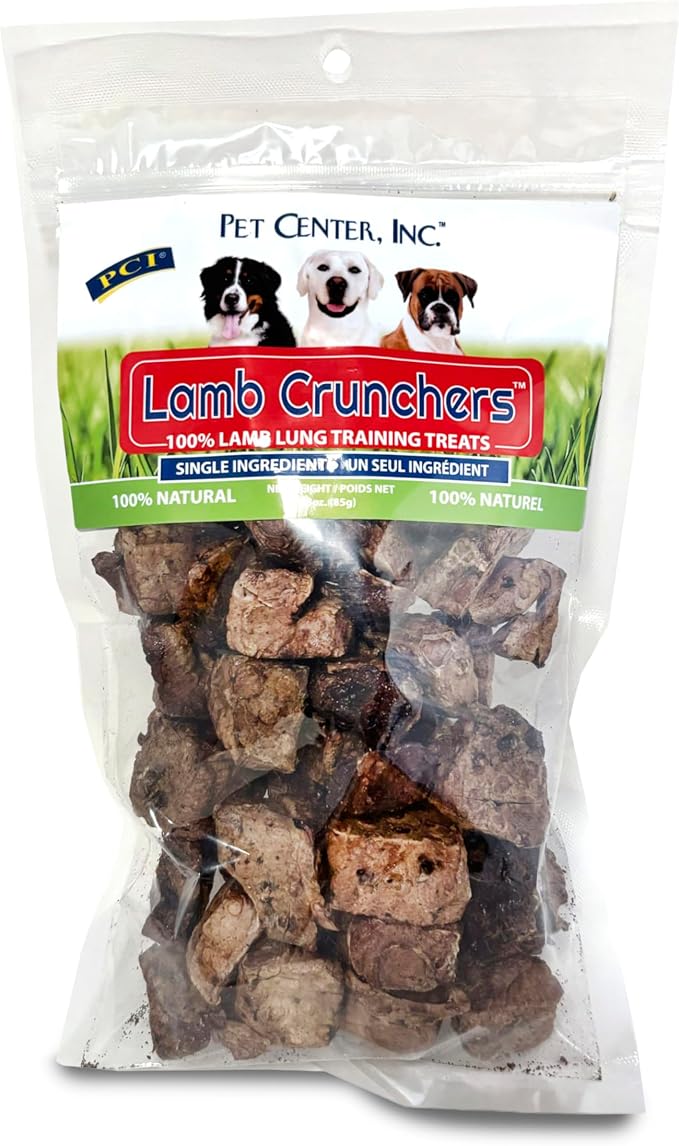 PCI Pet Center, Inc Lamb Crunchers - Lamb Lung Dog Training Treats - Premium Quality, 100% Natural, Single Ingredient - Dog & Puppy Treats - 3 oz Bag