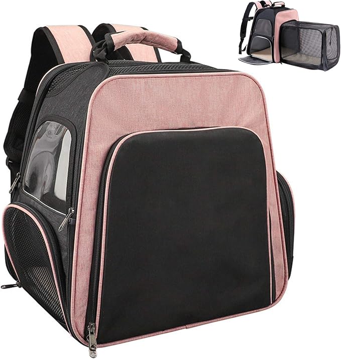 Pet Carrier Backpack,Dog Cat Carrier Backpack,Expandable with Breathable Mesh for Small Dogs Cats, Puppies,Airline-Approved for Hiking Travel Camping Outdoor Hold Pets Up to 22 Lbs