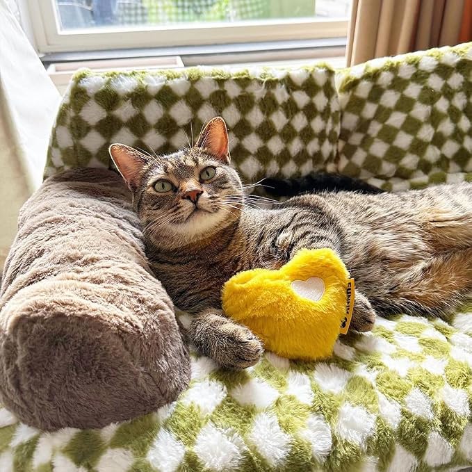 FUNNY FUZZY Dog Toy, Heart Plush Squeaky Dog Toy for Puppy Cats with Soft Squeaker, Fun for Indoor Puppies and Kitten, Pet Toy for Small Medium Large Breeds, Yellow,1PC