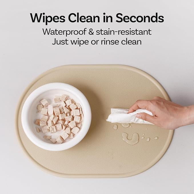 Silicone Pet Feeding Mat for Cats & Small Dogs, Non-Slip Waterproof Dog & Cat Bowl Mat with Raised Spill Edge, Made in Korea (Milk White, 15.7" × 11.4")