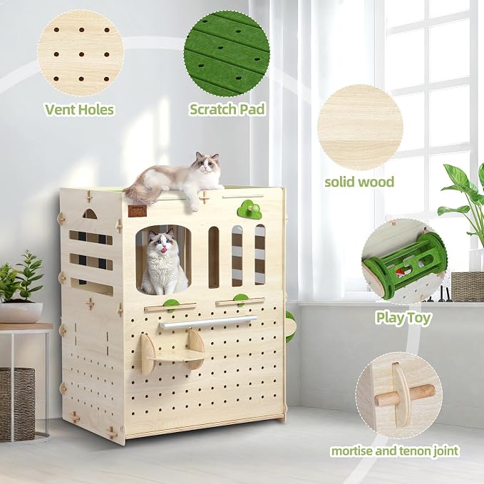 Cat Litter Box Enclosure Furniture with L-Shaped Anti-Tracking Exit, Litter Control Cabinet Captures Litter from Paws & Guides It Back into the Box, Fits Boxes up to 23.6" x 15.8" x 8", Birch Plywood