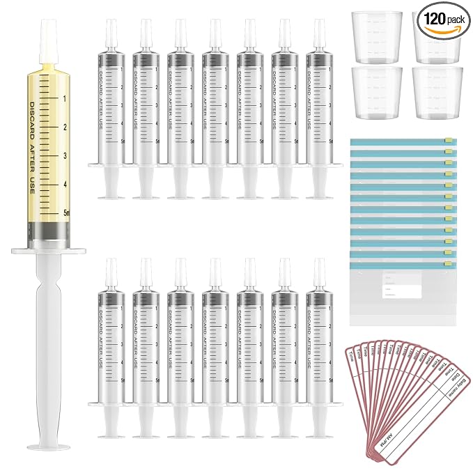 120 Sets 5ml Colostrum Collector Kit Include No Needle Colostrum Syringes with Caps 1mlx120, Stickerx120, 20ml Measuring Cupx4, Ziplock Storage Bagx12 for Breastmilk Collector