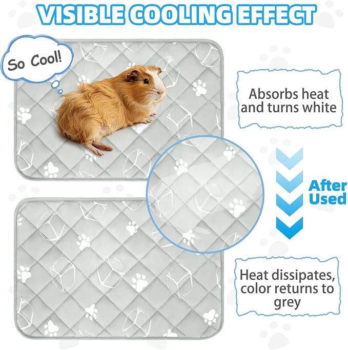 Homimp Summer Cooling Mat for Small Animals, 8PCS Guinea Pig Cage Liner Hamster Pee Pad, Washable Rabbit Cool Pad, Breathable Bed Blanket for Bunny Hedgehog, Keep Cooling for Pets, Grey 12"X 12"