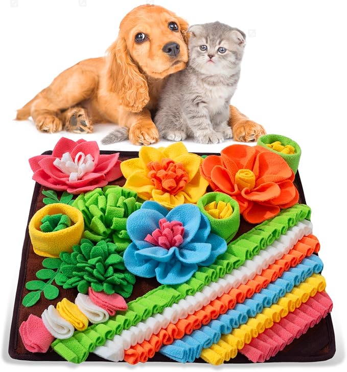 Snuffle Mat for Dogs, Sniff Mat Slow Feeding Mat for Small Pets Cats, Rabbits - Help Stress Relief and Training - Stimulate Your Pet's Foraging Skills! (Brown)