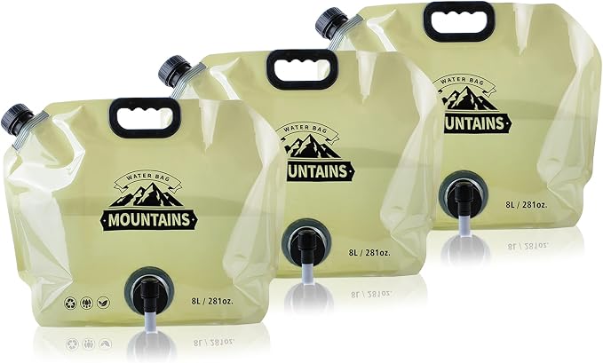 Water Jug Camping 2.1 Gallon Collapsible with Spigot, BPA Free Portable Water Pouch Foldable Water Bags for Outdoor Hiking, Travel and Emergency & Water Storage Containers (Beige-3Pcs)