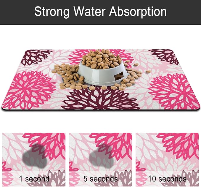 Dog Food Mats 2 Pack for Floors, Absorbent and Quick-Drying Pet Cat Food Mat,Anti-Fouling and Easy-to-Clean Pet Feeding Mat,Dog Bowl Mat for Messy Drinking Water Bowls 12"x 20"+18x24