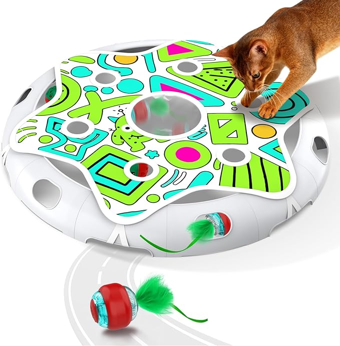 Oxawo Cat Toys Interactive Maze Game Mouse Catching for Indoor Cats (White, Large)