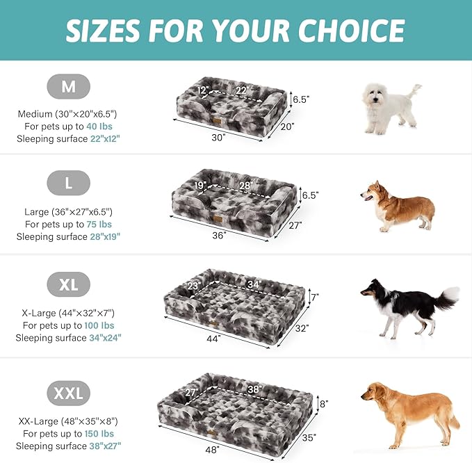 COZY KISS Orthopedic Dog Bed for Medium Small Size Dog, Soft and Warm Faux Fur Sofa for Pet Up to 40 lbs, Foam Bolster Anti-Slip Couch with Washable Removable Cover, M 30x20x6.5 inch, Tie Dye Grey