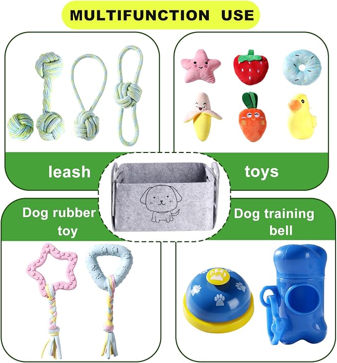 Dog Toy Set, 24 Pack Puppy Teething and Rope Chew Toys with Storage Box, for Small and Medium Dogs