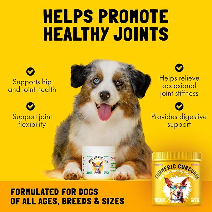 LEGITPET Calming Hemp 30 Treats for Dogs Made in USA with Organic Hemp and Turmeric Curcumin Hip & Joint Dogs Supplement Anti-Inflammatory Support 120 Chewa