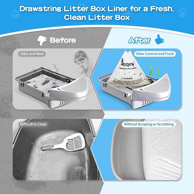 150 Count Drawstring Litter Box Liners Compatible with Litter Robot 4 & 3 - Thickened Leak-Proof Cat Litter Waste Bags, Pre-Separated Clear Design (25.8" x 21"), Odor Control Cat Litter Liner