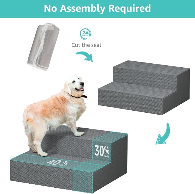 YENING Large Dog Stairs for High Beds - Extra Wide Pet Steps for Large Dogs to Get on Tall Bed 3 Deep Step Cat Ramp for Couch 2 Steps