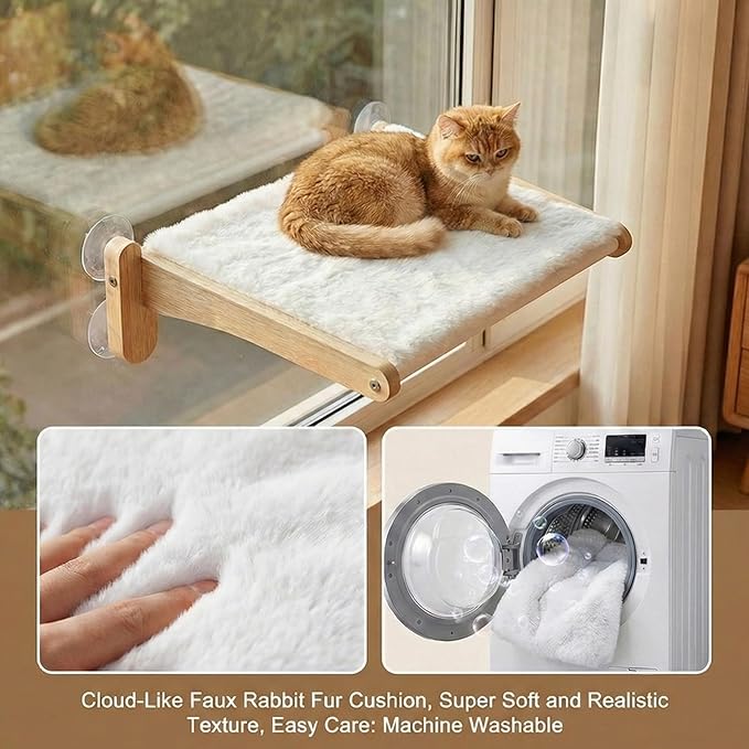 Cat Window Perch with Bird Feeder – Foldable Hammock, Strong Suction Cups for Indoor Cats (Nature-2)