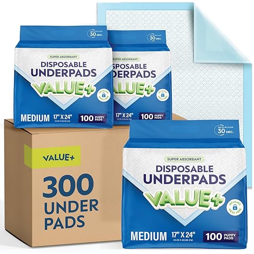 Disposable Chucks Pads [300 Pack - 17x24] Diaper Changing Pad Incontinence Bed Underpads for Baby, Dog & Puppy Pee Pads - Small Waterproof Blue Chux for Medical, Beds, Pet Crate Liners & Travel