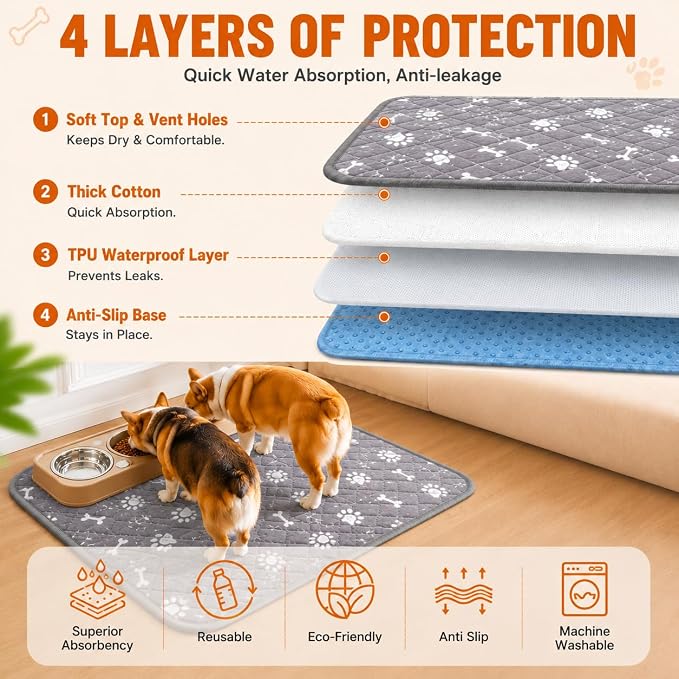 Washable Pee Pads for Dogs & Cats, Super Absorbent Reusable Puppy Pads, Anti-Slip Pet Potty Training Pads, Leakproof & Waterproof Dog Mat for Puppy, Dogs, Cats, Adults, Housebreaking (Medium, 28"×32")